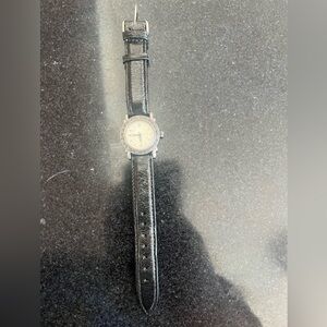 Guess Elegant Black Leather Strap Watch